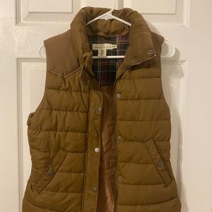 H&M Tan Quilted Vest with Plaid Lining
